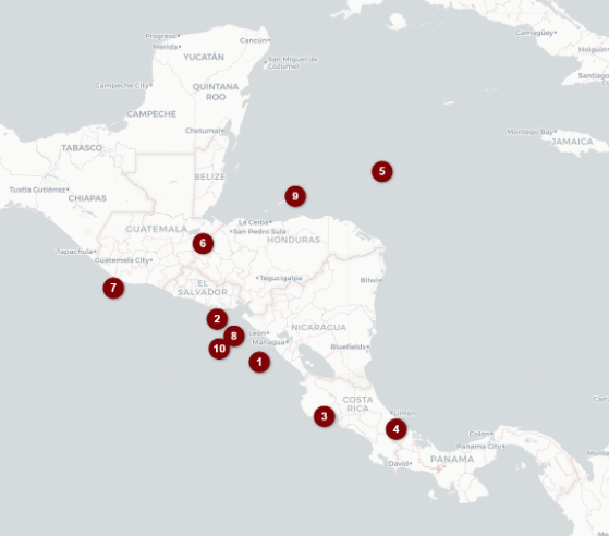Vista previa del mapa Top 10 terremotos